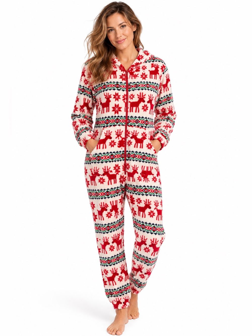 Hanna Andersson Dear Deer Marshmallow Fleece Jumpsuit Adult L Christmas